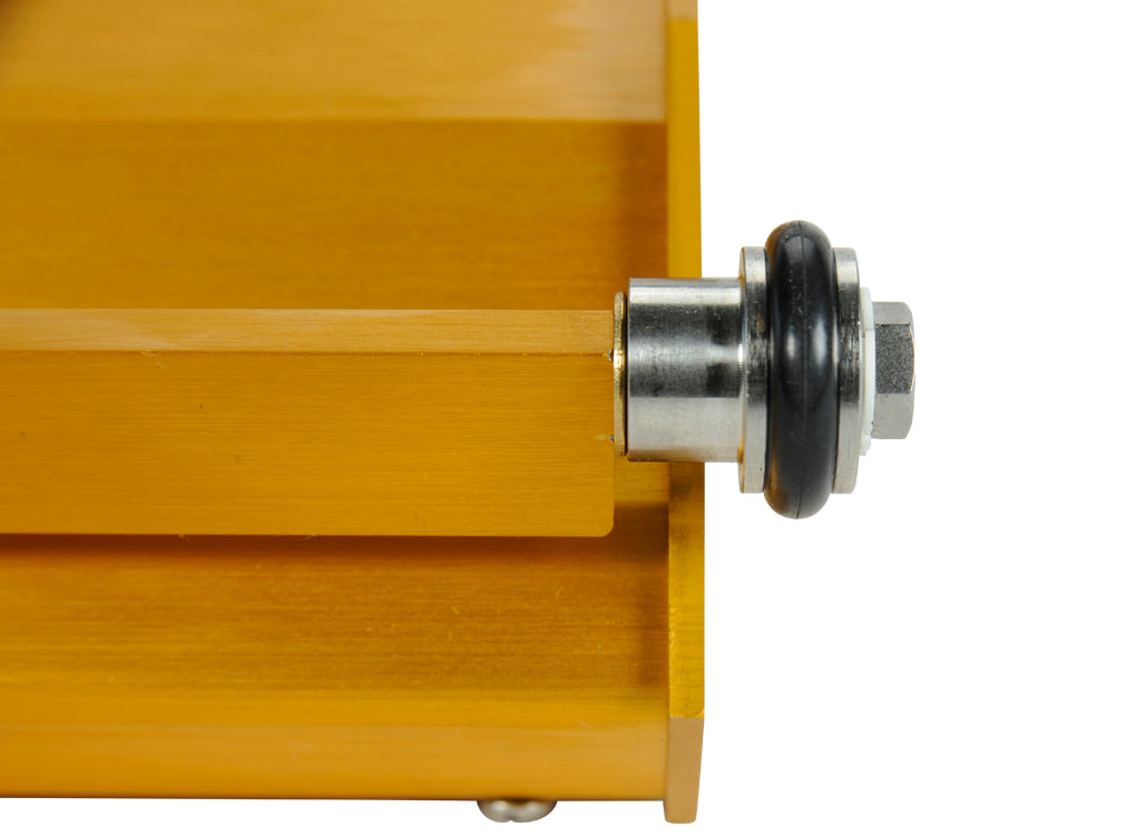 Close-up of a TapeTech EasyClean Finishing Box stainless steel wheel with a rubber tire