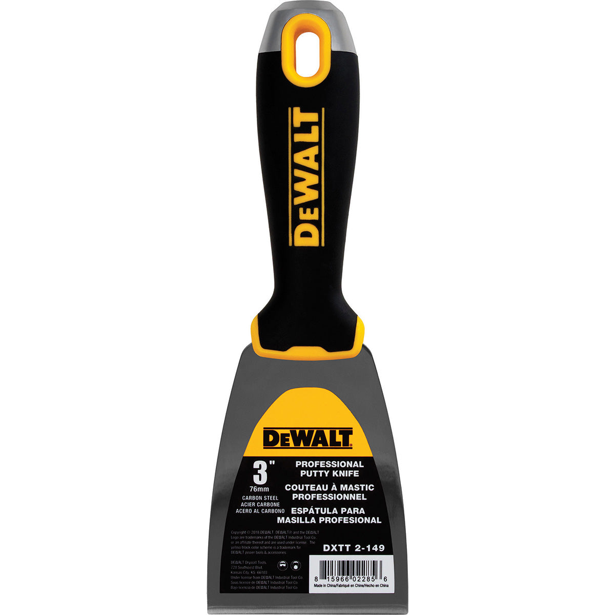 Cuchillo de acabado de acero al carbono DeWalt con mango de agarre suave
