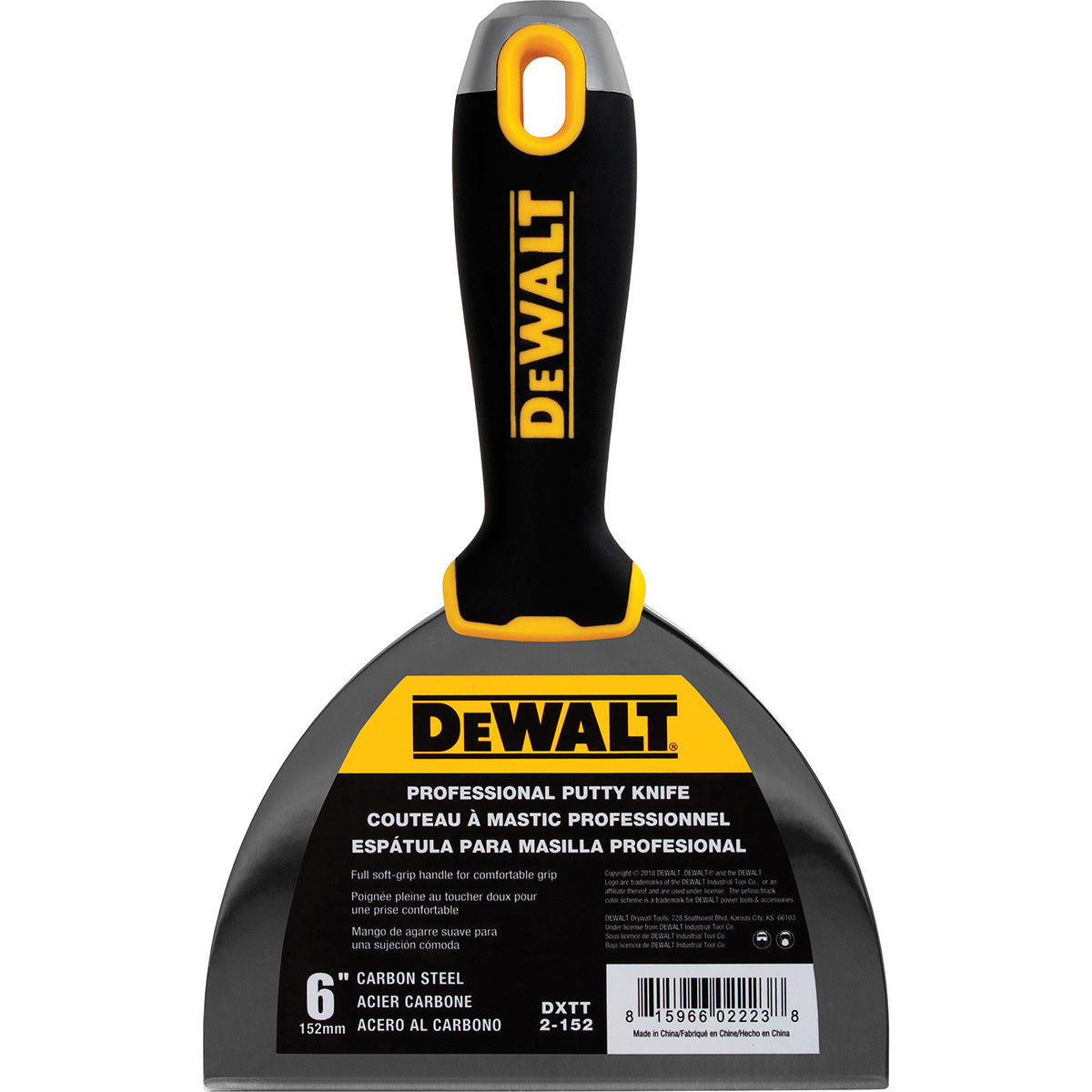 Cuchillo de acabado de acero al carbono DeWalt con mango de agarre suave