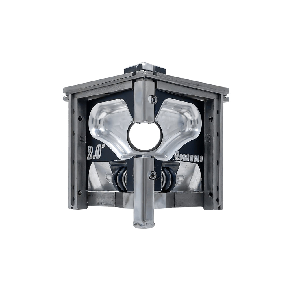 2-inch Columbia Angle Head in anodized gunmetal grey, made from solid billet aluminum with stainless steel wings and a black painted body, front view