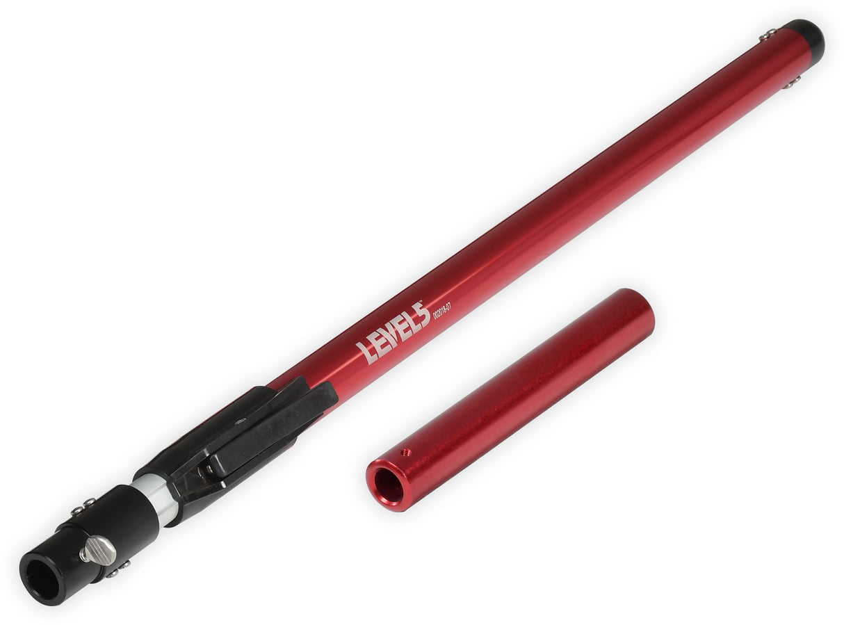 72-inch Level 5 Extendable Accessory Handle made of solid aluminum, with red finish and nail spotter handle attachment