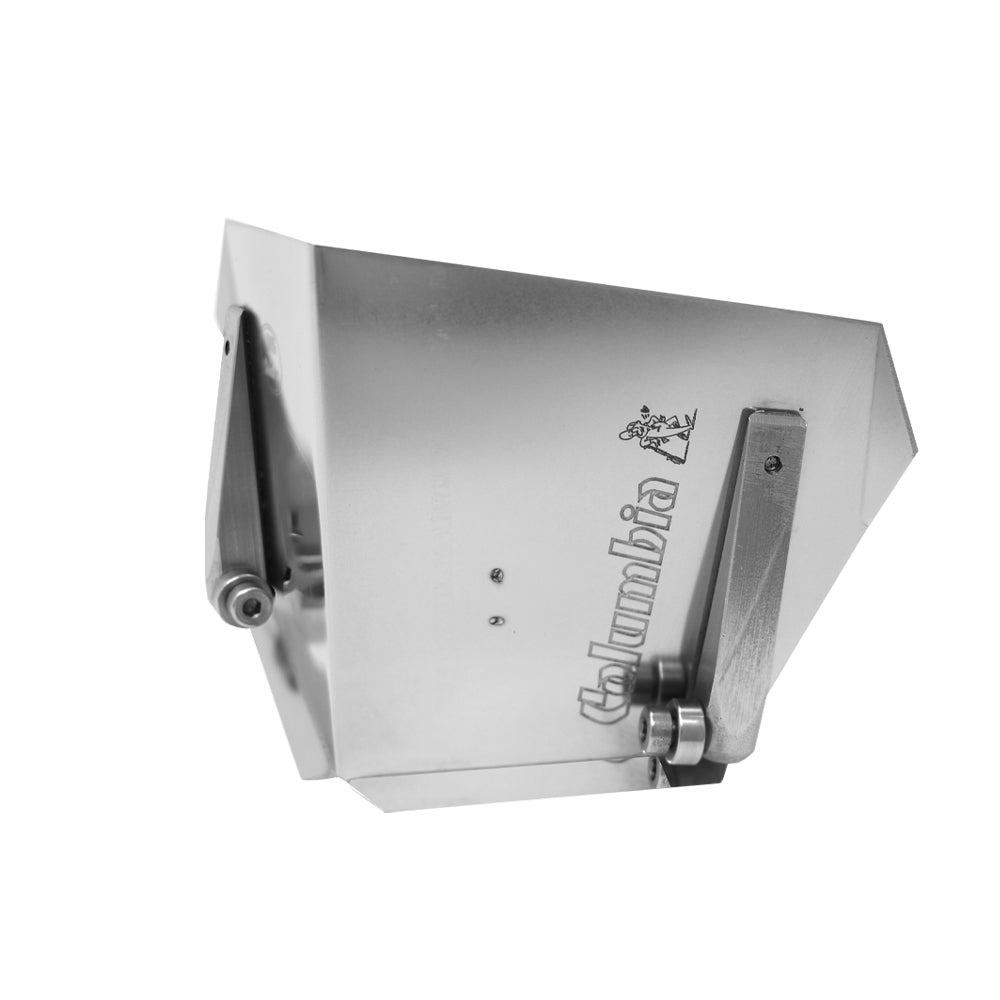 4-inch wide Columbia Standard Flusher made from aluminum with steel components and wheels, quarter view