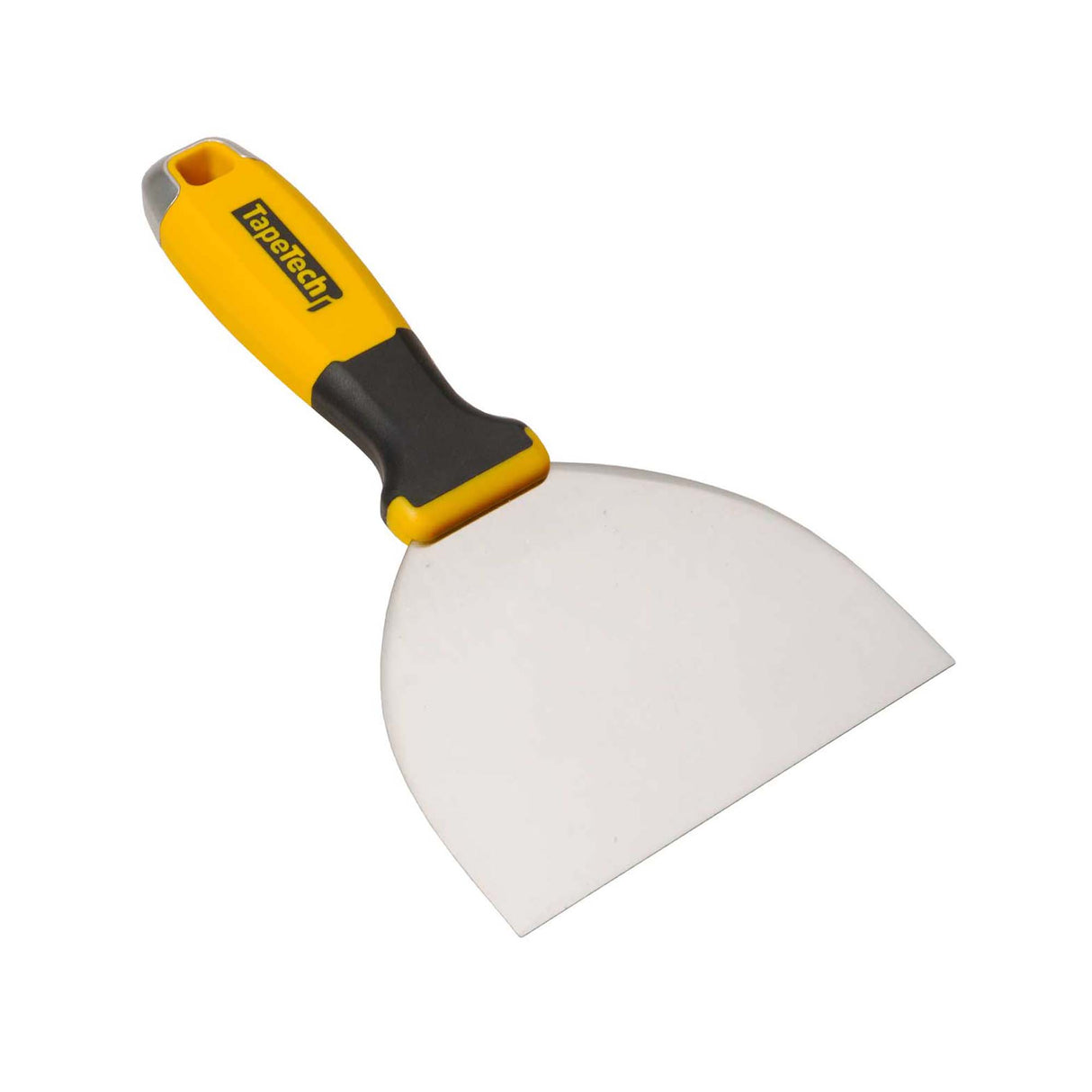 5-inch TapeTech Premium Carbon Steel Joint Knife with carbon steel blade, oversized yellow and black rubber handle, and alloy hammer end