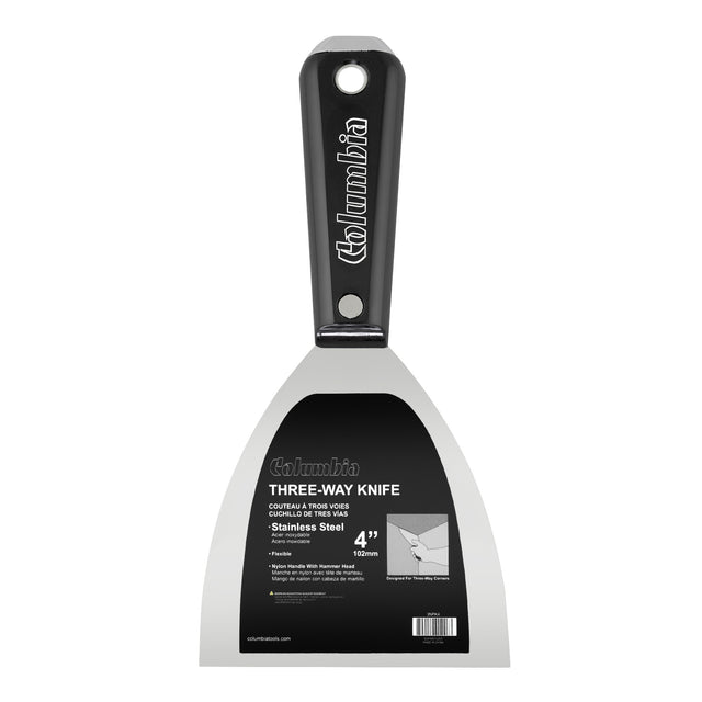 4-inch Columbia 3Way Putty Knife with stainless steel blade and black nylon handle