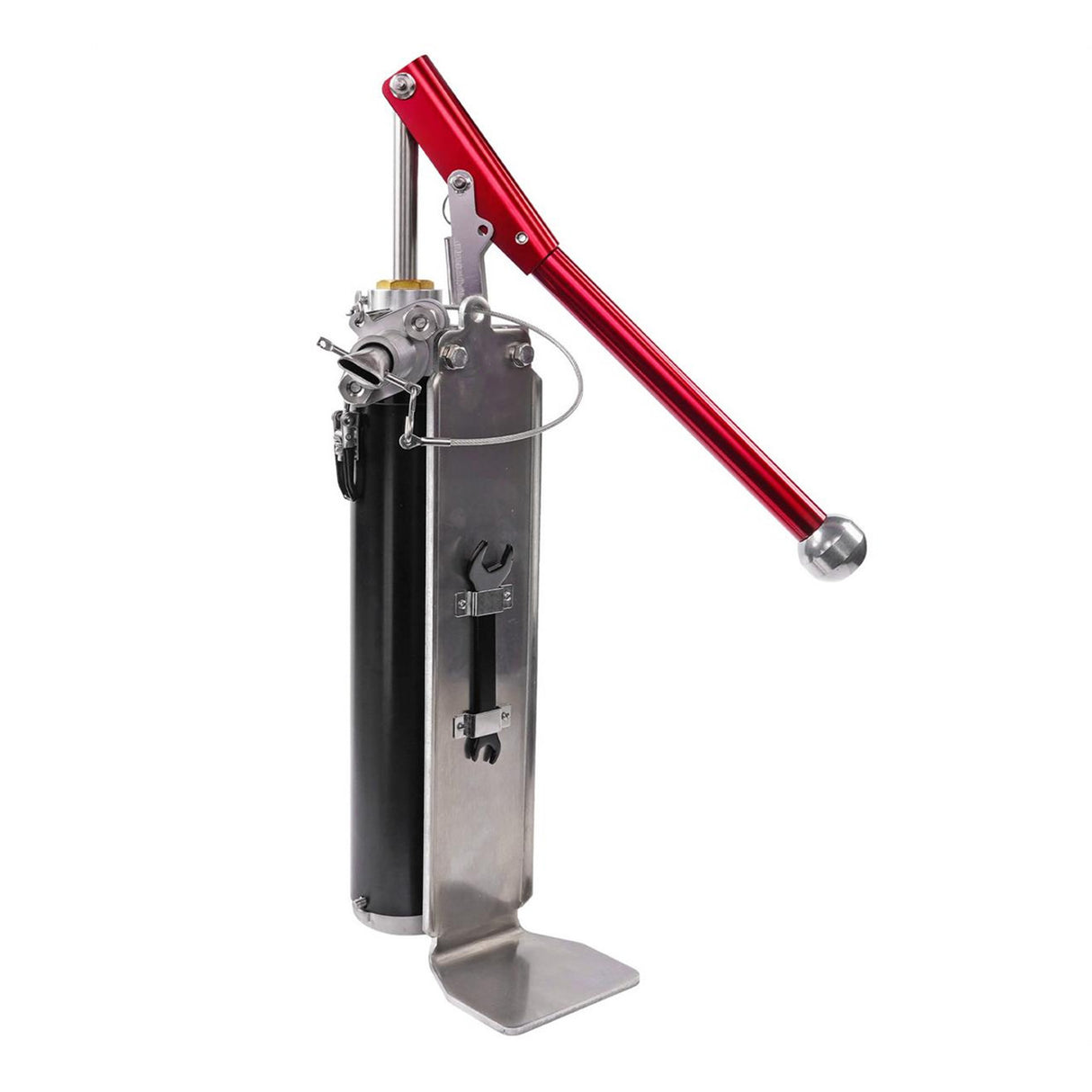 Level 5 Compound Pump with a black tube and red handle, including a filler, wrench, and bonus carrying case