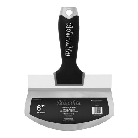 6-inch Columbia Bucket Scoop with curved stainless steel blade and black soft grip handle with hammer head