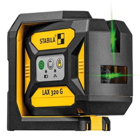 Nivel láser Stabila LAX320G con haz verde, líneas cruzadas y puntos de plomada