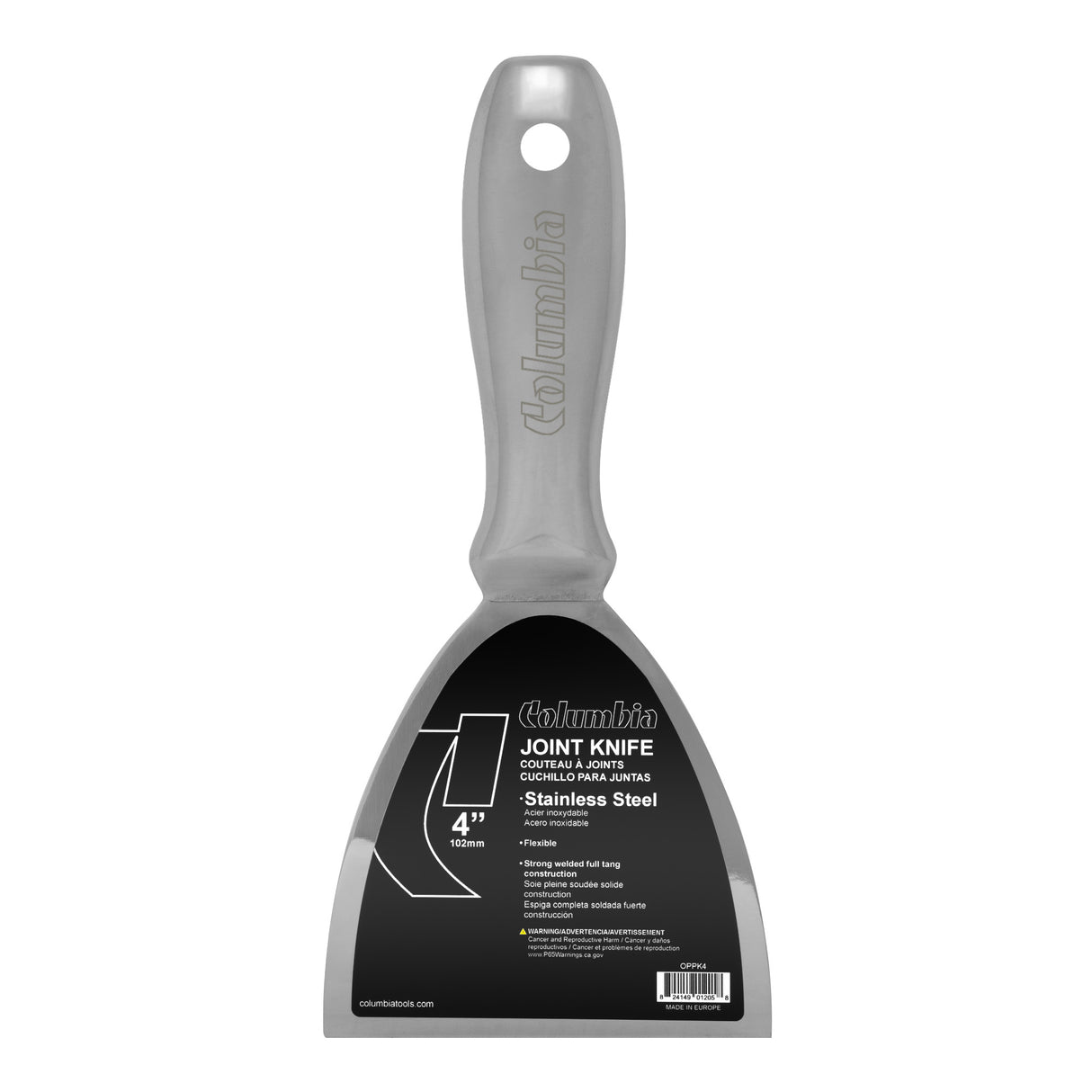 4-inch Columbia One Piece Putty Knife made with stainless steel blade, one-piece handle, and full tang construction