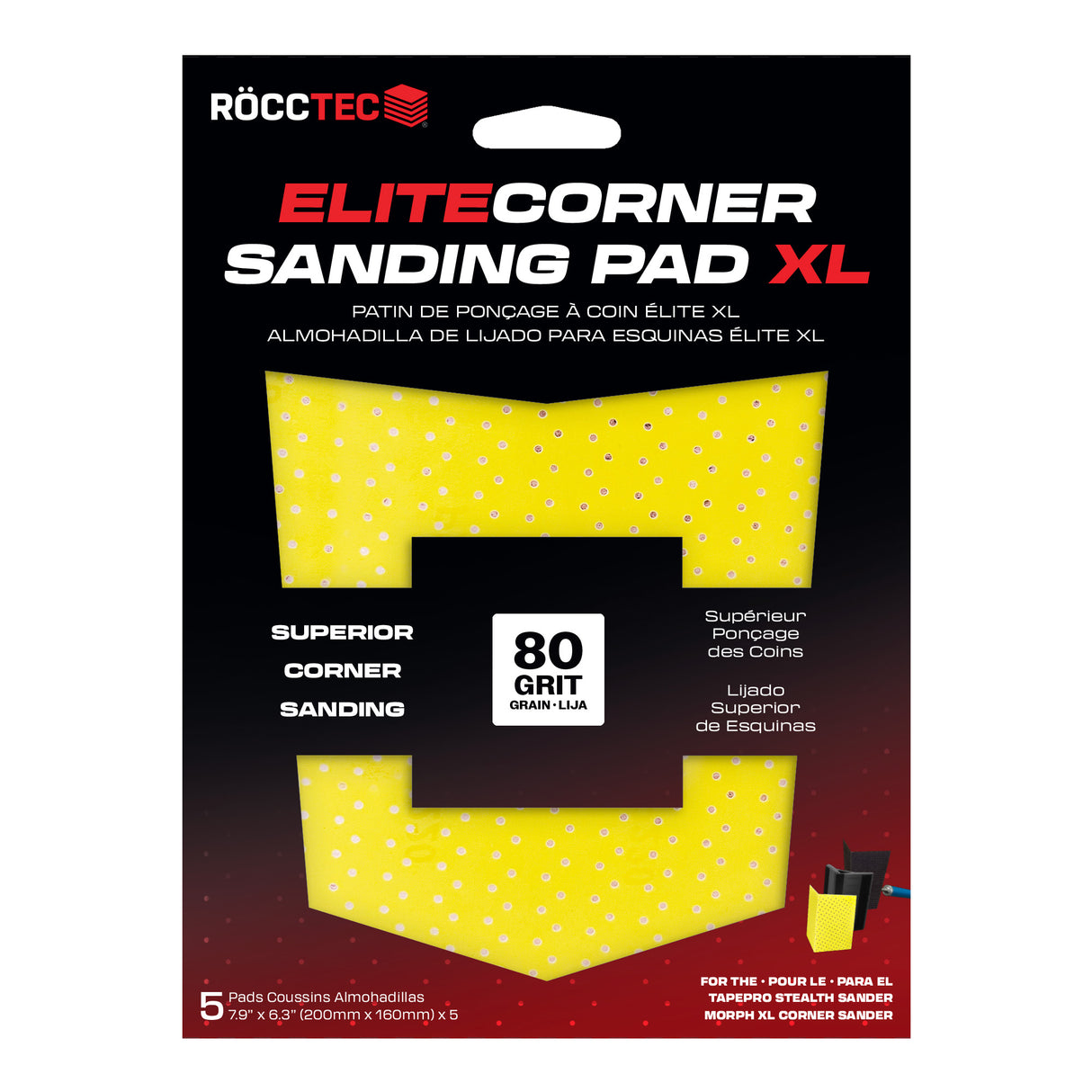 RoccTec Elite Corner Sanding Pad XL (5 Pack)