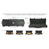 Diagram of the 46-inch TapeTech Hard Utility Case shown closed and open containing various taping tool configurations