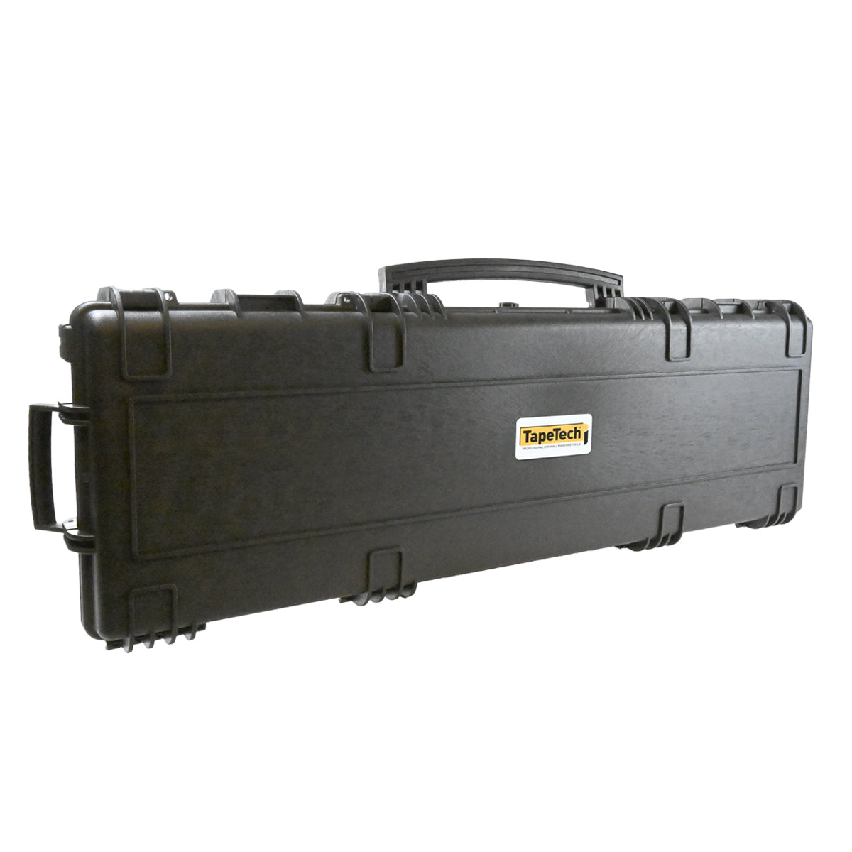 Black 46-inch TapeTech Hard Utility Case with handle and latch locks, quarter view