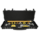 Open black 46-inch TapeTech Hard Utility Case with black foam interior, compound tube, knives, and head attachments