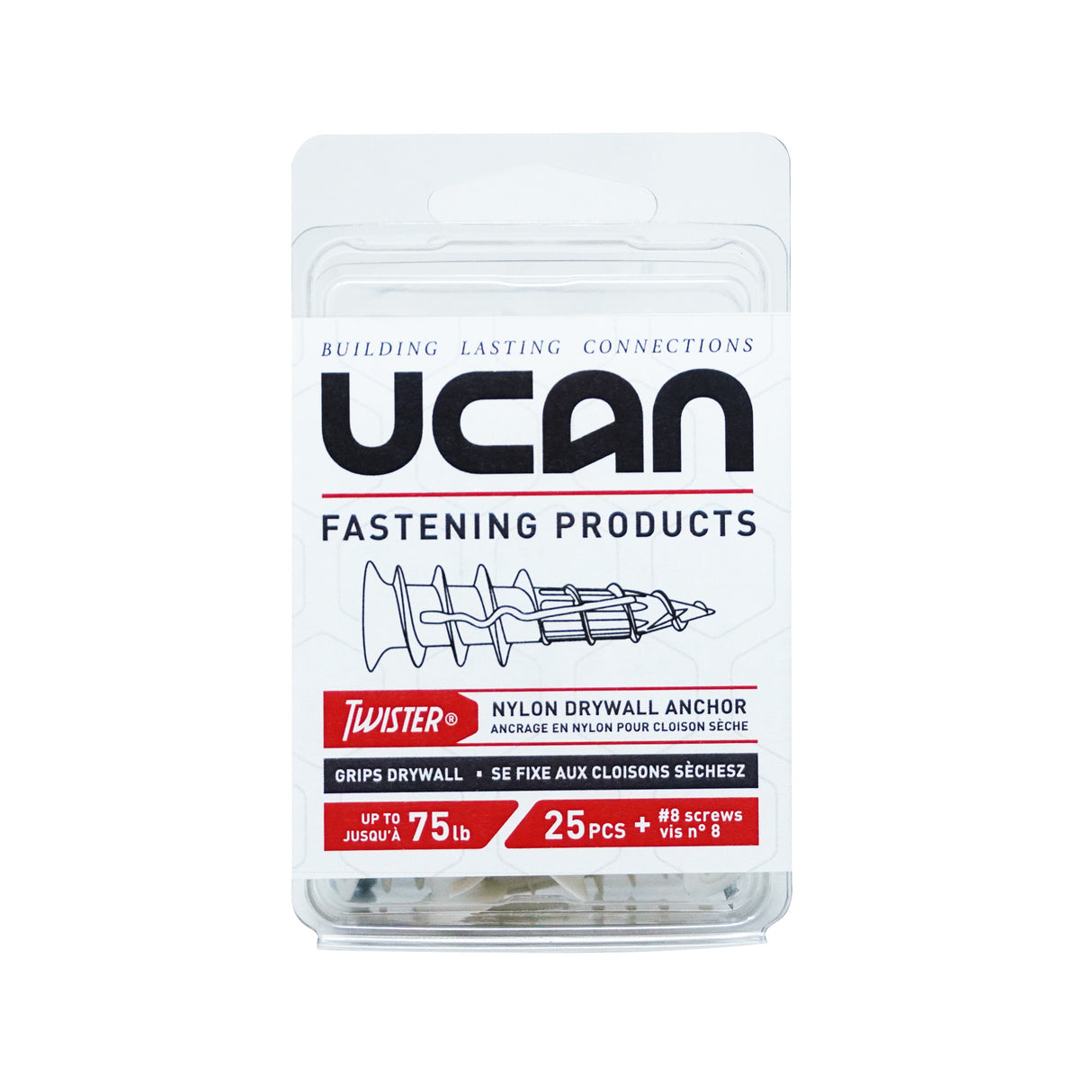 Anclajes para paneles de yeso UCAN Nylon Twister™ II - Paquete de 25