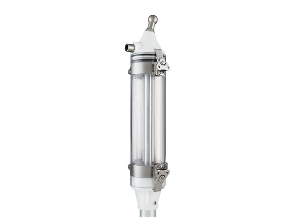 Close-up of TapeTech 14TT MudRunner head with clear tube, white body, and steel parts