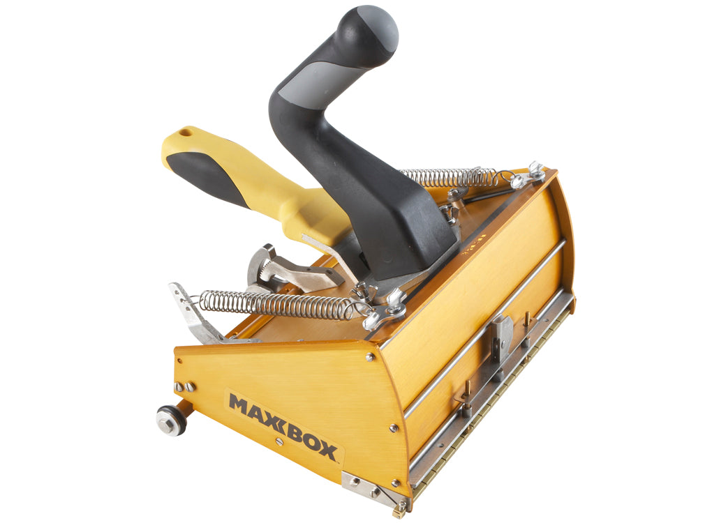 12-inch TapeTech Power Assist MAXXBOX Flat Box with gold aluminum body attached to a black TapeTech Wizard Handle