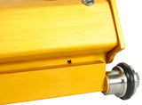 Close-up of a TapeTech EasyClean Finishing Box stainless steel wheel with a rubber tire