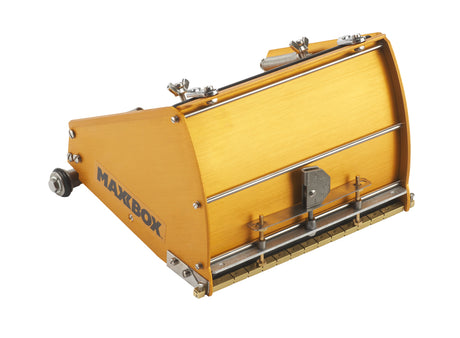 10-inch TapeTech MAXXBOX Extra High Capacity Flat Box with gold aluminum body, brass blade holder, and crown control