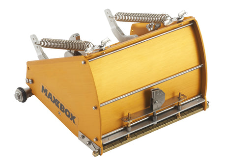 7-inch TapeTech Power Assist MAXXBOX Flat Box with gold aluminum body, brass blade holder, and crown control