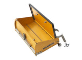 Open 12-inch TapeTech Power Assist MAXXBOX Flat Box with gold aluminum body, brass blade holder, and crown control