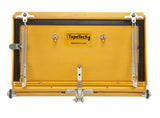 Back of 12-inch TapeTech Power Assist MAXXBOX Flat Box with gold aluminum body, reverse springs, rubber seal, and stainless steel tires
