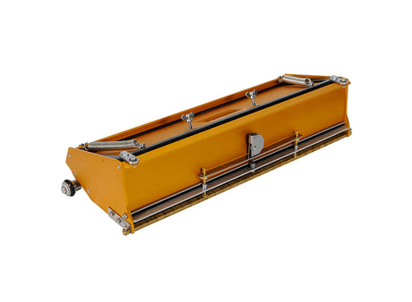 15-inch TapeTech EasyClean Finishing Box with gold aluminum body, brass blade holder, and crown control, quarter view