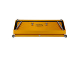 15-inch TapeTech EasyClean Finishing Box with gold aluminum body, brass blade holder, and crown control, back view