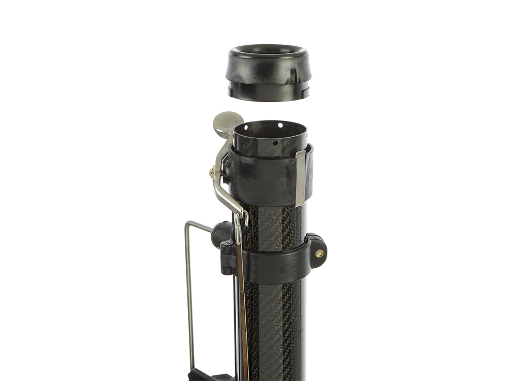 Close-up of TapeTech 07TT-C EasyClean Carbon Fiber Automatic Taper end with black tube protector detatched
