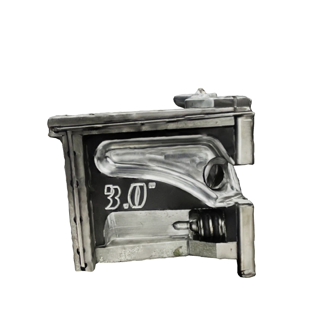 3-inch Columbia Angle Head in anodized gunmetal grey, made from solid billet aluminum with stainless steel wings and a black painted body, side view