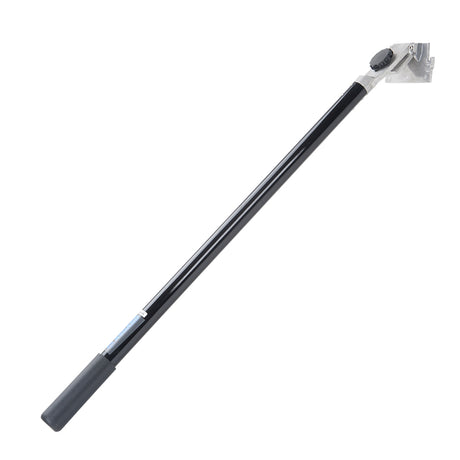 Fixed 34-inch Asgard Brakeless Box Handle with black handle, rubber grip, and stainless steel head, side view