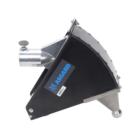 Asgard 8-inch Applicator Box Head with stainless steel cone, D-shaped adapter, and black body, side and top view
