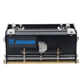 7-inch Asgard Finishing Box made with black anodized aluminum, brass blade holder, steel blade, adjustable crown, and wheels