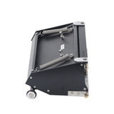 10-inch Asgard Finishing Box made with black anodized aluminum, brass blade holder, steel blade, adjustable crown, and wheels, side top view