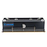 12-inch Asgard Finishing Box made of black anodized aluminum, adjustable crown, brass blade holder, steel blade, and wheels