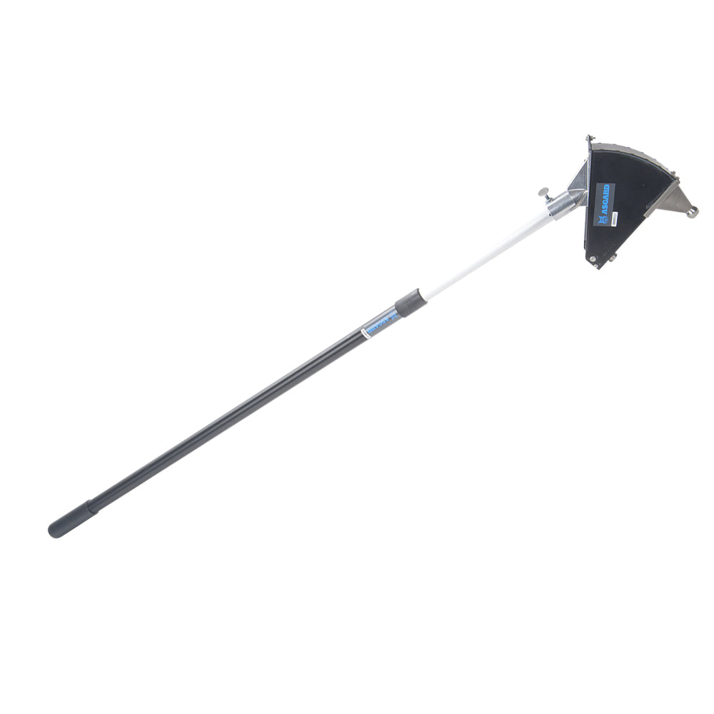 Extended 43-inch - 76-inch Asgard Extension Support Handle with black outer handle attached to a black Asgard Applicator Box
