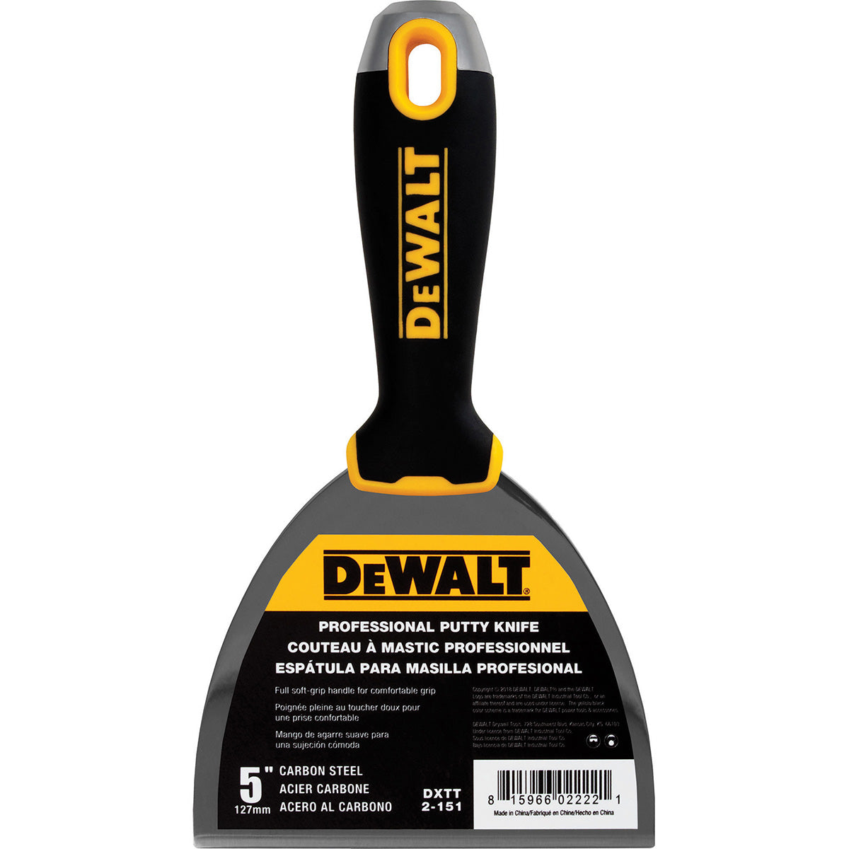 Cuchillo de acabado de acero al carbono DeWalt con mango de agarre suave