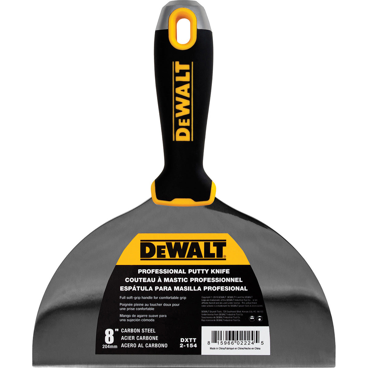 Cuchillo de acabado de acero al carbono DeWalt con mango de agarre suave
