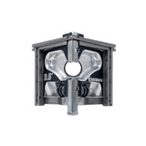 2-inch Columbia Angle Head in anodized gunmetal grey, made from solid billet aluminum with stainless steel wings and a black painted body, front view