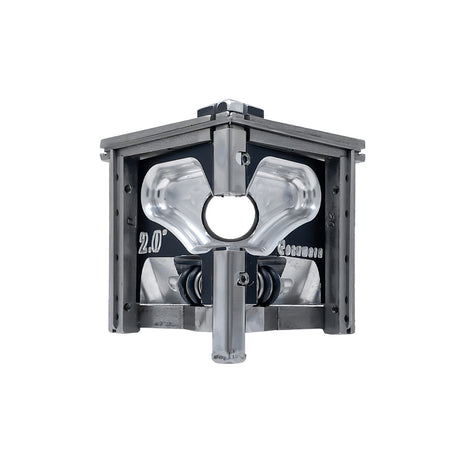 2-inch Columbia Angle Head in anodized gunmetal grey, made from solid billet aluminum with stainless steel wings and a black painted body, front view