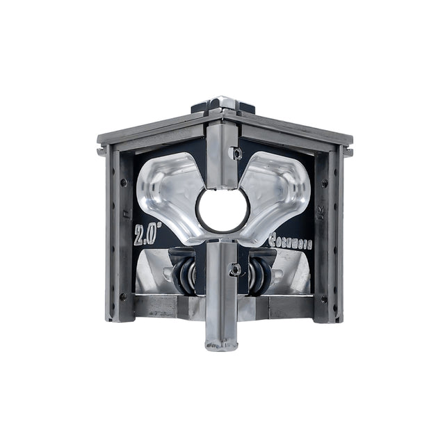 2-inch Columbia Angle Head in anodized gunmetal grey, made from solid billet aluminum with stainless steel wings and a black painted body, front view