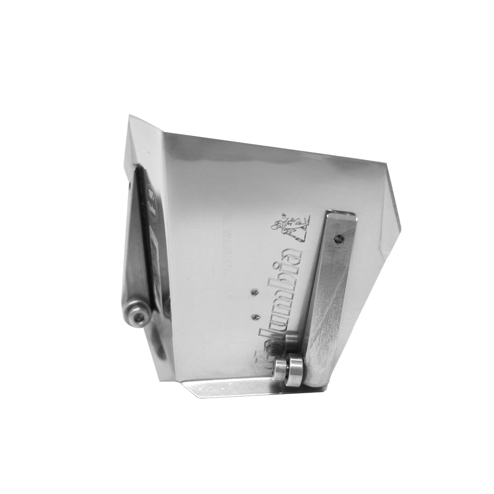 3-inch Columbia Standard Flusher made from aluminum with steel components and wheels, quarter view