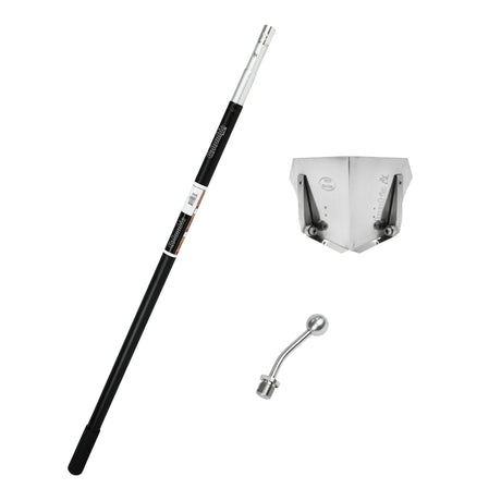 Semi-automatic Columbia taping set with twist and lock handle, angle head adaptor, and 3-inch wide standard flusher