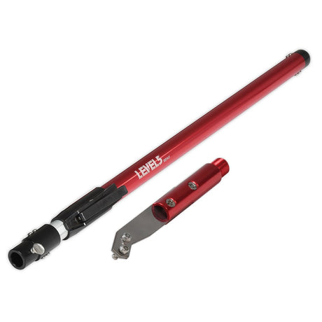 52-inch Level 5 Extendable Accessory Handle made of solid aluminum, with red finish and nail spotter handle attachment