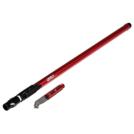52-inch Level 5 Extendable Accessory Handle made of solid aluminum, with red finish and nail spotter handle attachment
