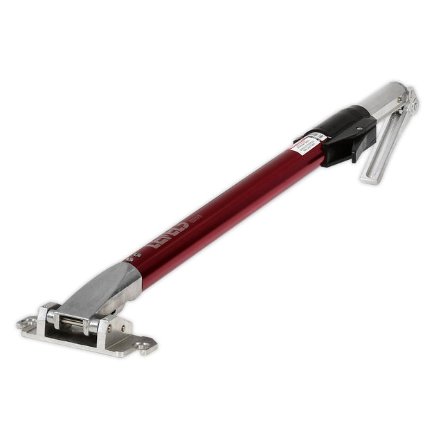 23-inch to 32-inch Level 5 Flat Box Extendable Handle made of aluminum with red finish, grey handle head, and brake