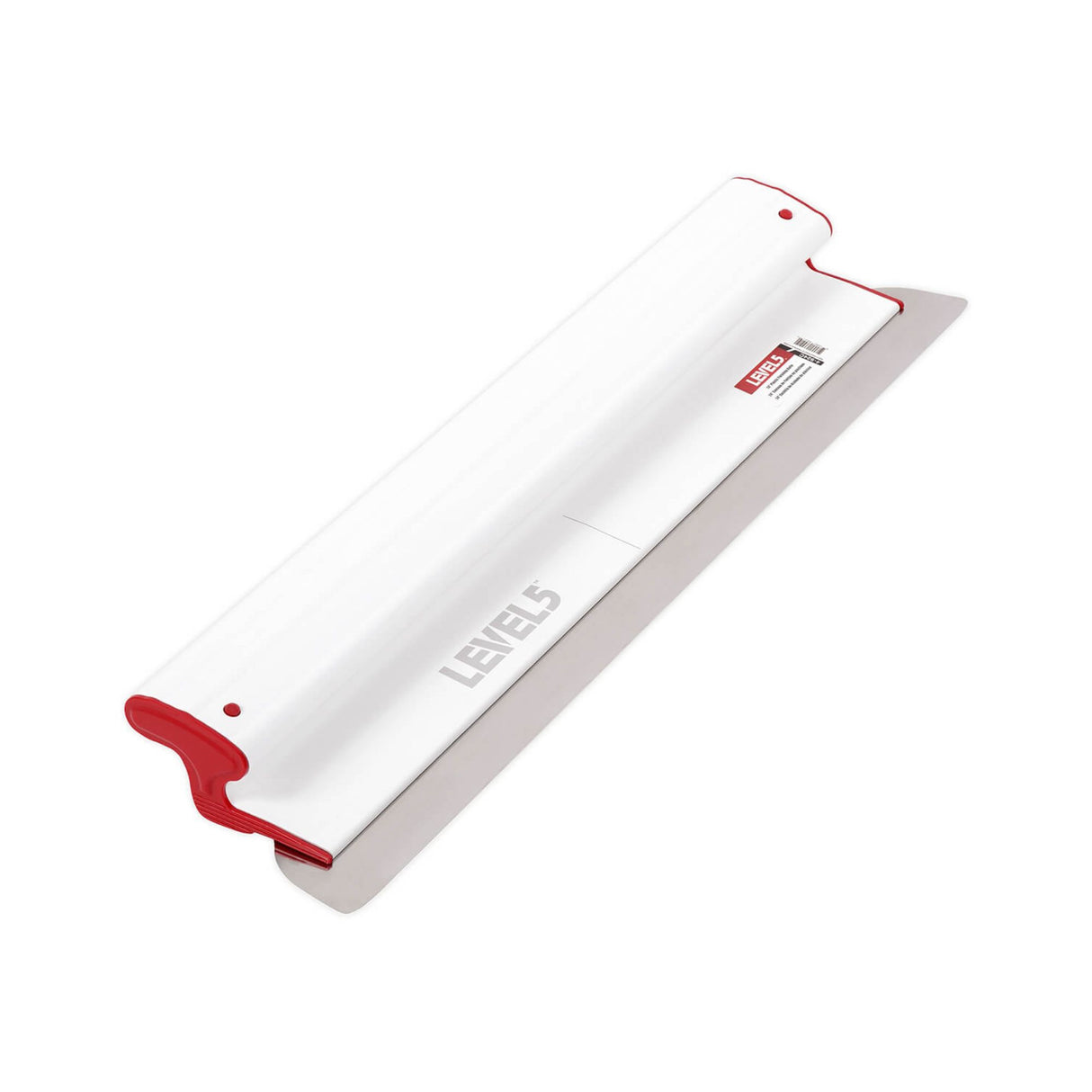 24-inch Level 5 Composite Skimming Blade with a stainless steel blade, red composite end caps, and a white plastic body