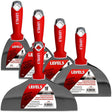 Level 5 carbon steel hand tool set including 4-inch, 5-inch, 6-inch, 8-inch, and 10-inch joint knives with red soft-grip handles