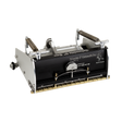 8-inch Columbia Automatic Flat Finishing Box made from billet aluminum with a black painted finish, steel components, a brass blade holder, and wheels