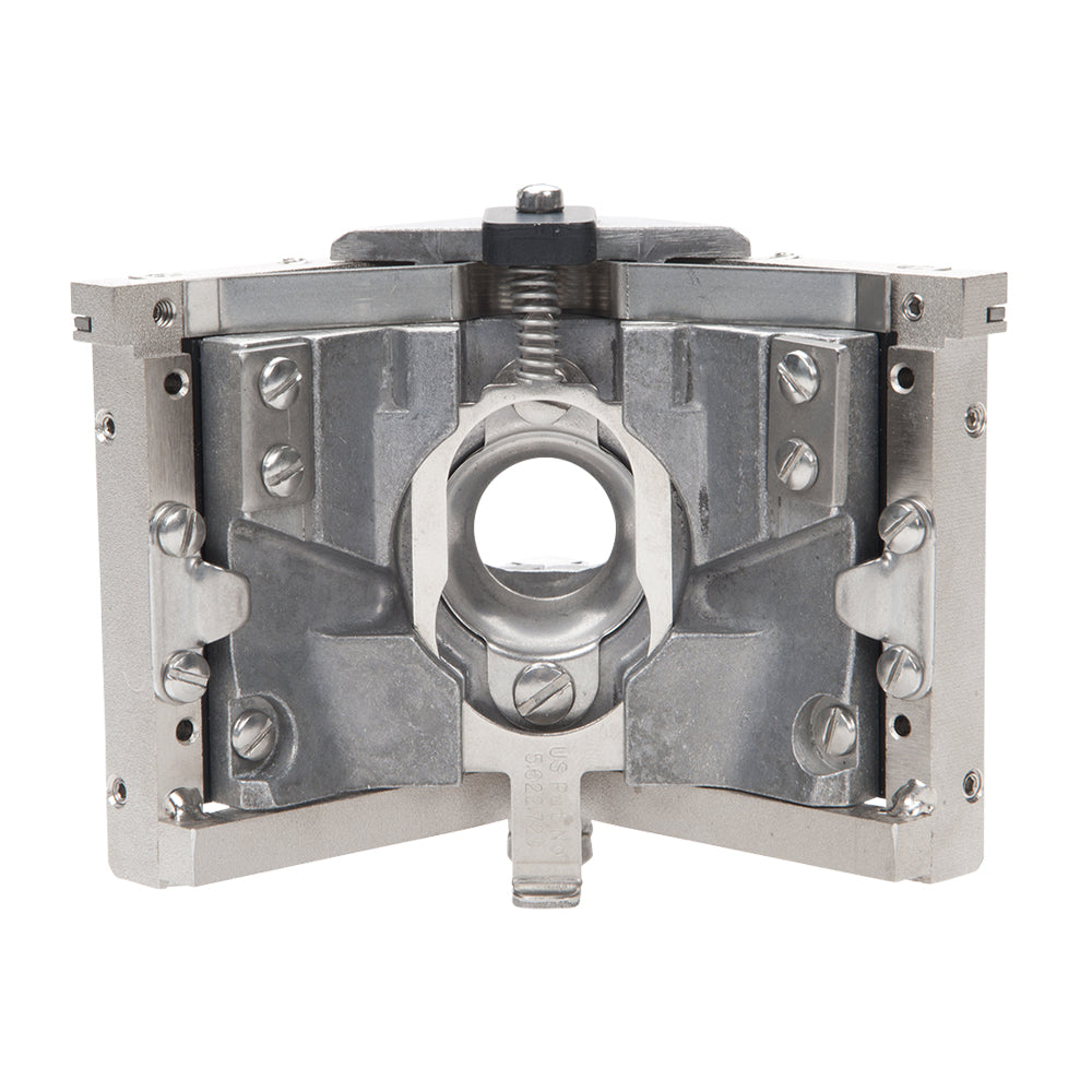 Asgard 2.5-inch angle head with stainless steel frame, patented positive ball retainer, and easy roll wheels, back view