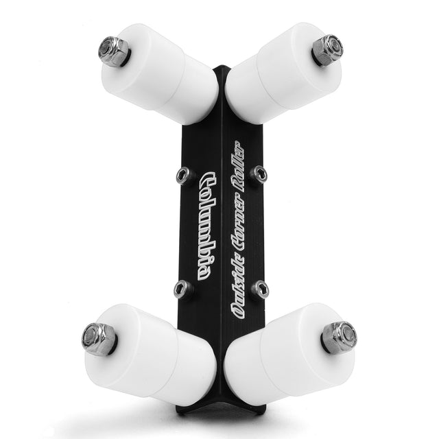 Columbia Outside Bead Corner Roller with black finish and 4 white plastic wheels