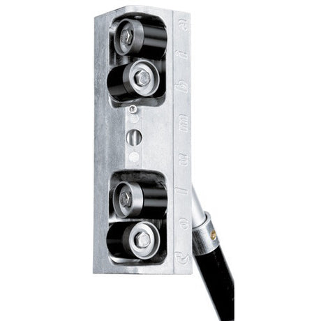Gunmetal grey Columbia Corner Roller with stainless steel top rollers attached to a black Columbia handle